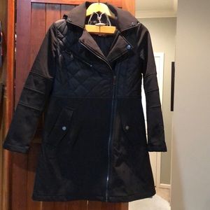 Black quilted asymmetrical zippered coat like new, worn only a few times